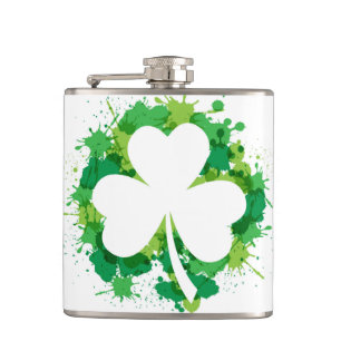 St. Patricks Clover Vinyl Wrapped Flask
