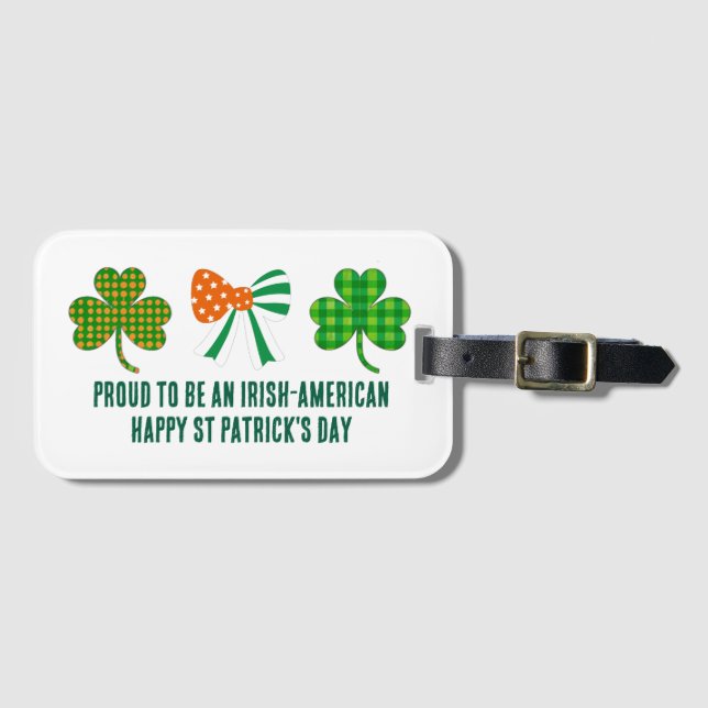 St Patricks Coquette Shamrock Personalised Luggage Tag (Front Horizontal)