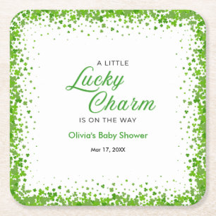 St Patrick's Day A Little Lucky Charm Baby Shower Square Paper Coaster