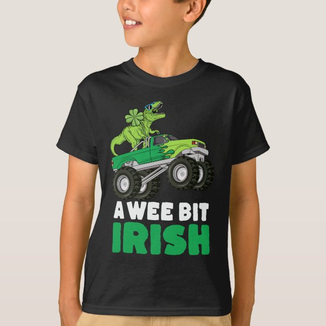 St Patricks Day A Wee Bit Irish TRex Monster Truck T-Shirt (Front)