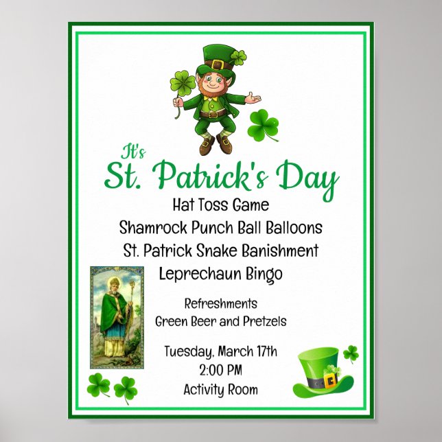St. Patrick's Day Activity Director Party Seniors Poster (Front)