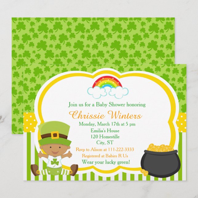 St Patrick's Day African American Baby Shower Invitation (Front/Back)