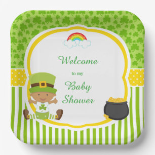 St Patrick's Day African American Boy Baby Shower Paper Plate