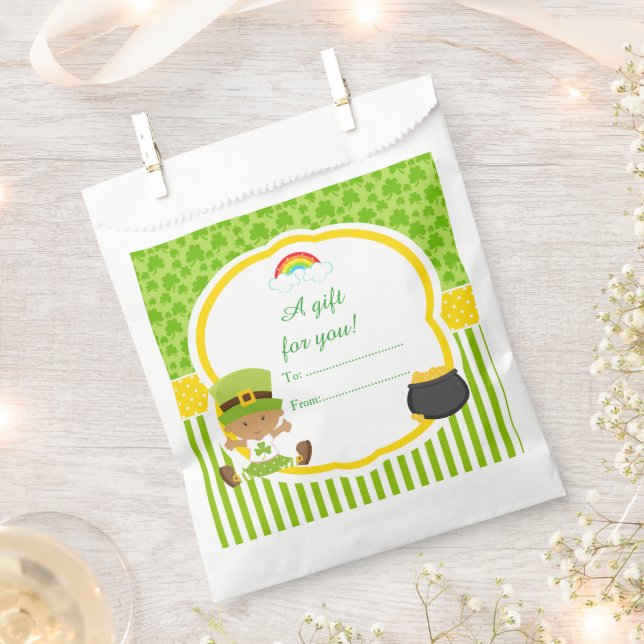 St Patrick's Day African American Girl Baby Shower Favour Bag (Clipped)