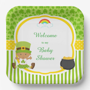 St Patrick's Day African American Girl Baby Shower Paper Plate