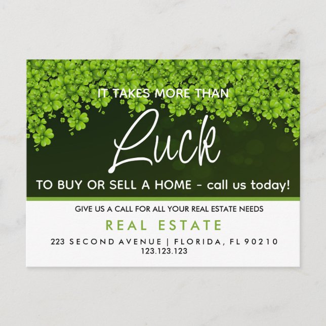 St. Patrick's Day Agent  referrals Announcement  Postcard (Front)