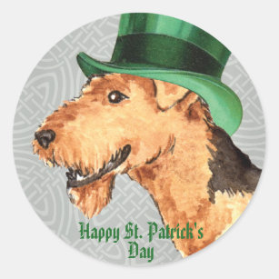 St. Patrick's Day Airedale Classic Round Sticker