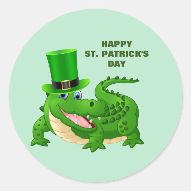 St. Patrick's Day Alligator  Holiday  Classic Round Sticker (Front)