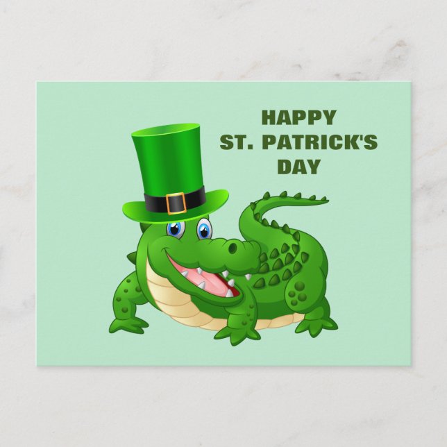 St. Patrick's Day Alligator  Holiday Postcard (Front)