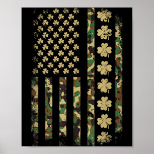 St patricks day american flag camouflage shamrock poster