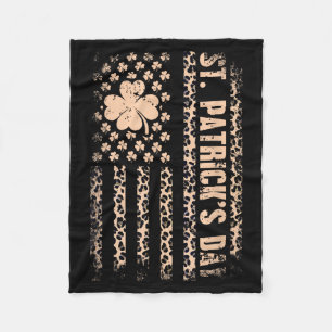 St patricks day american flag leopard shamrock fleece blanket