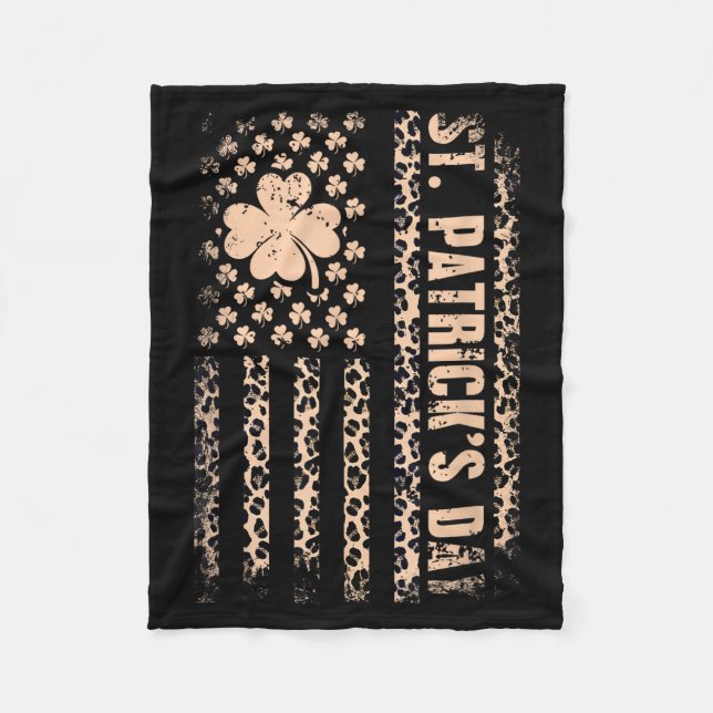 St patricks day american flag leopard shamrock fleece blanket (Front)