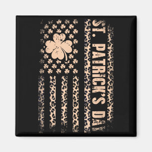 St patricks day american flag leopard shamrock magnet