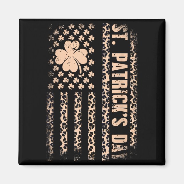 St patricks day american flag leopard shamrock magnet (Front)