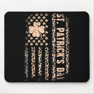 St patricks day american flag leopard shamrock mouse pad