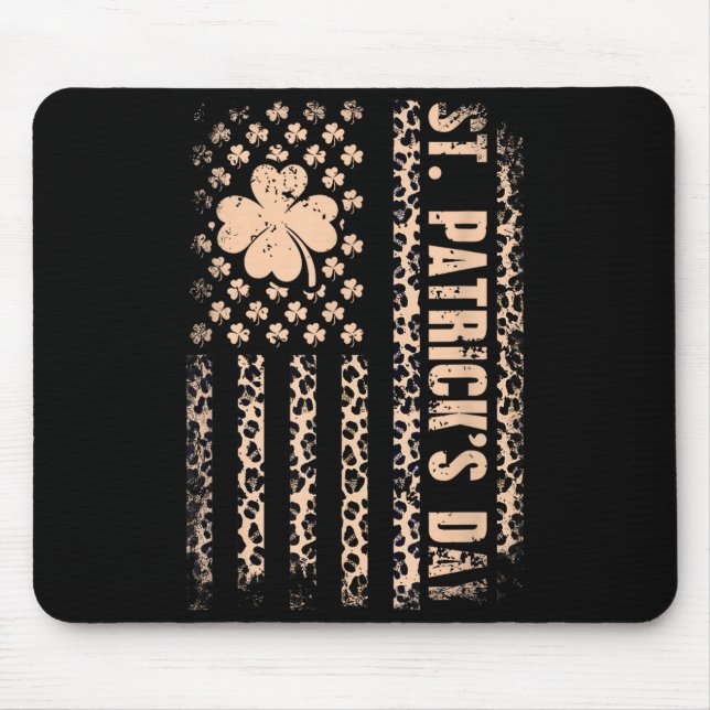 St patricks day american flag leopard shamrock mouse pad (Front)