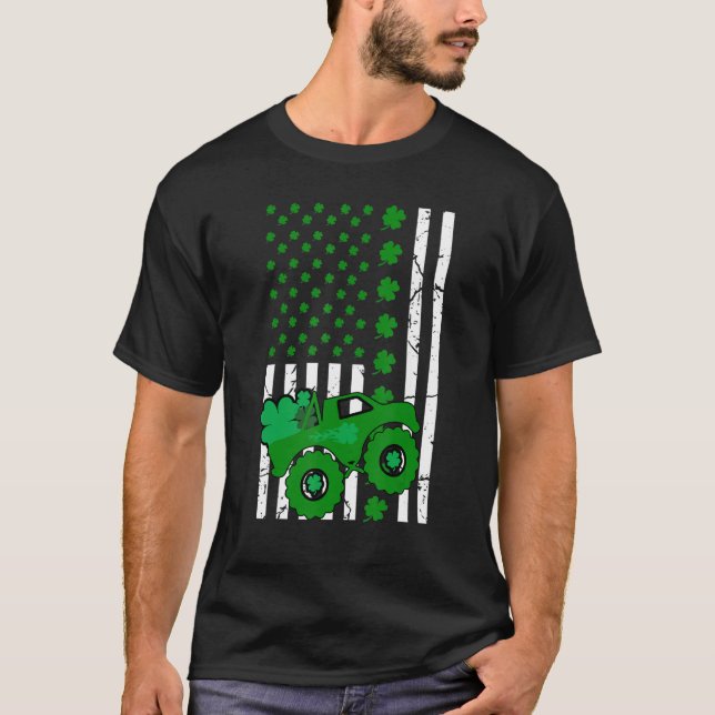 St Patrick's Day American Flag Monster Truck For B T-Shirt (Front)