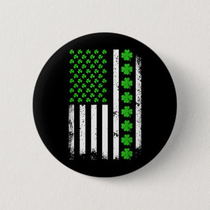 St Patricks Day American Flag Shamrock Irish Men 6 Cm Round Badge