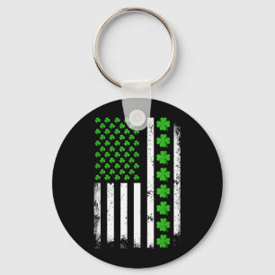 St Patricks Day American Flag Shamrock Irish Men Key Ring