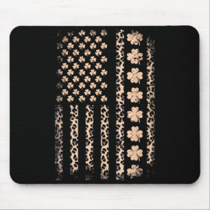 St patricks day american flag shamrock leopard mouse pad