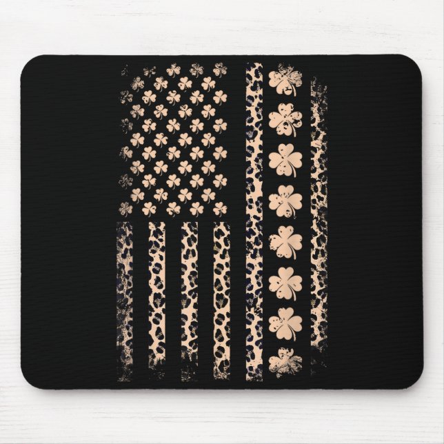 St patricks day american flag shamrock leopard mouse pad (Front)