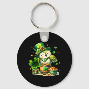 St Patricks Day Animal Owl Holding Irish Shamrock Key Ring