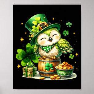 St patrick's day animal owl holding irish shamrock poster