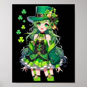 St Patrick's Day Anime Girl Kawaii Leprechaun Girl Poster