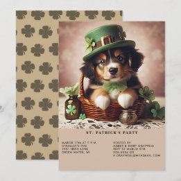 St Patrick's Day Australian Shepherd Puppy Invitation