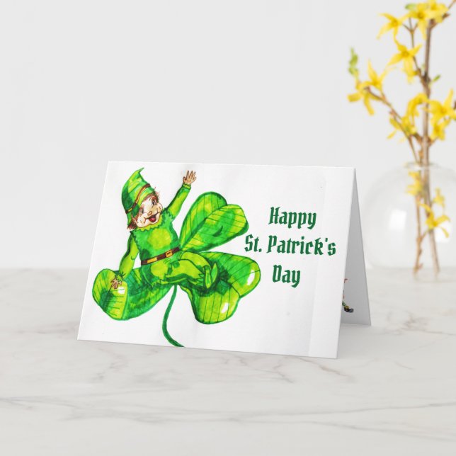ST. PATRICK'S DAY BABY LEPRECHAUN CARD (Yellow Flower)