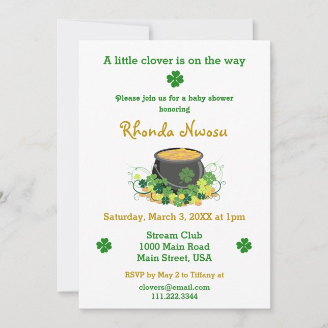 St. Patrick's Day Baby Shower Invitation (Front)