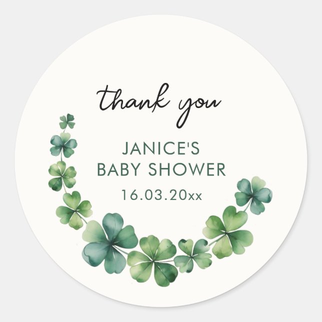 St. Patricks Day Baby Shower Thank You Classic Round Sticker (Front)
