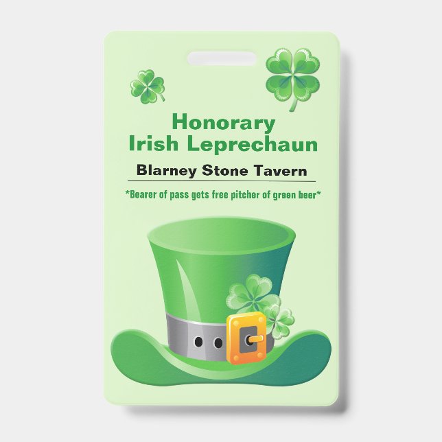 St. Patrick's Day Bar Badge ID Badge (Front)