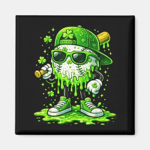 St patricks day baseball ice cream drip shamrock magnet