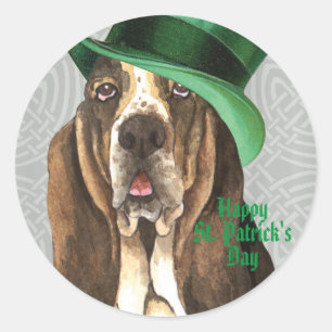 St. Patrick's Day Basset Classic Round Sticker