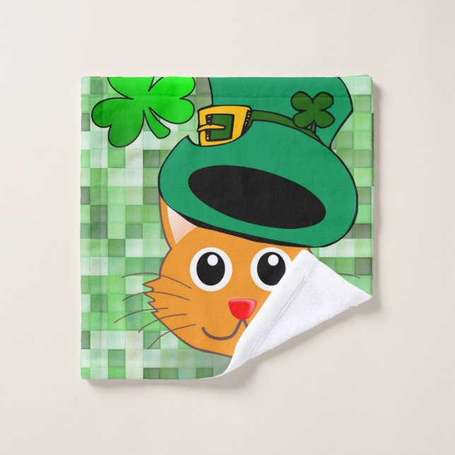 St. Patrick's Day Bathroom Towel Sets Cat (Wash Cloth)