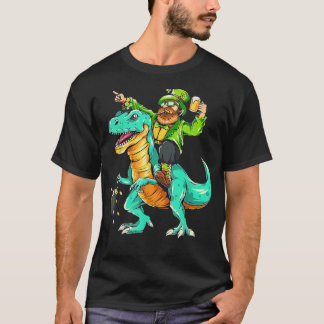 St Patrick's Day Bearded Riding Dinosaur Shamrock  T-Shirt