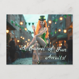 St Patrick's Day Beauty Sitting on a Barrel Postcard