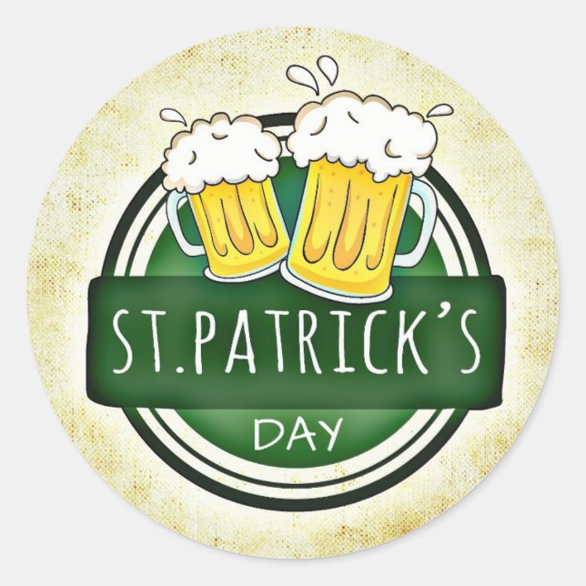 St Patricks Day Beer Cheers Classic Round Sticker (Front)