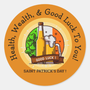 St Patricks Day Beer & Flag Edit Message Classic Round Sticker
