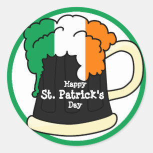 St. Patrick's Day Beer Mug with Irish Flag Foam Classic Round Sticker