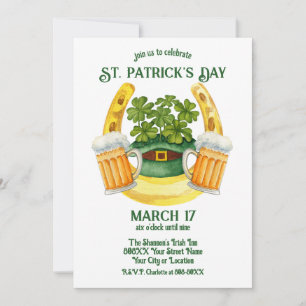 St. Patrick's Day Beer Mugs and Lucky Horseshoe Invitation