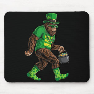 St Patricks Day Bigfoot Green Funny Sasquatch Big Mouse Pad