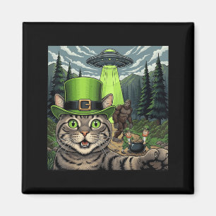 St Patricks Day Bigfoot Leprechaun Cat UFO Funny Magnet