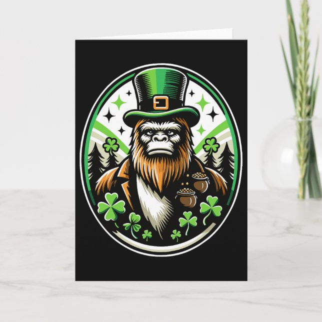 St Patrick's Day Bigfoot Leprechaun Sasquatch Iris Card (Front)