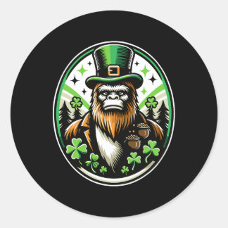 St Patrick's Day Bigfoot Leprechaun Sasquatch Iris Classic Round Sticker