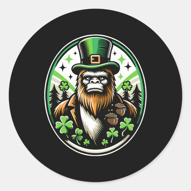 St Patrick's Day Bigfoot Leprechaun Sasquatch Iris Classic Round Sticker (Front)