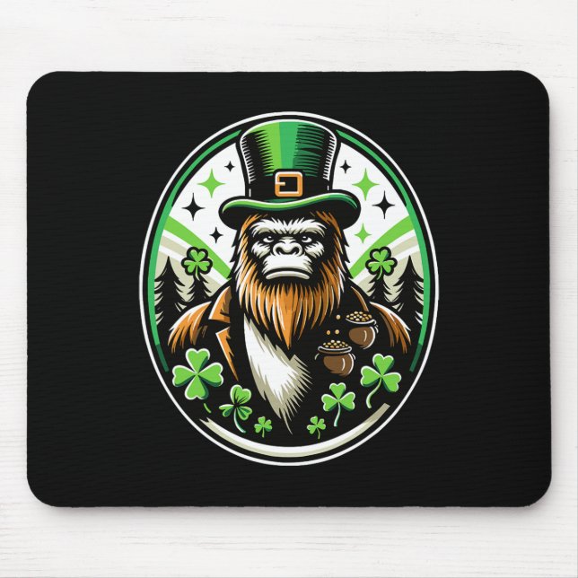 St Patrick's Day Bigfoot Leprechaun Sasquatch Iris Mouse Pad (Front)