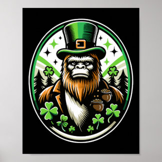 St Patrick's Day Bigfoot Leprechaun Sasquatch Iris Poster