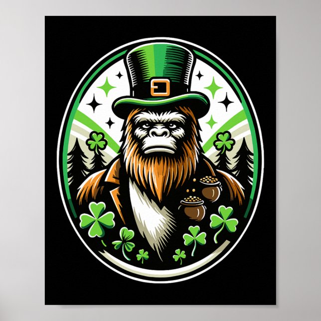 St Patrick's Day Bigfoot Leprechaun Sasquatch Iris Poster (Front)